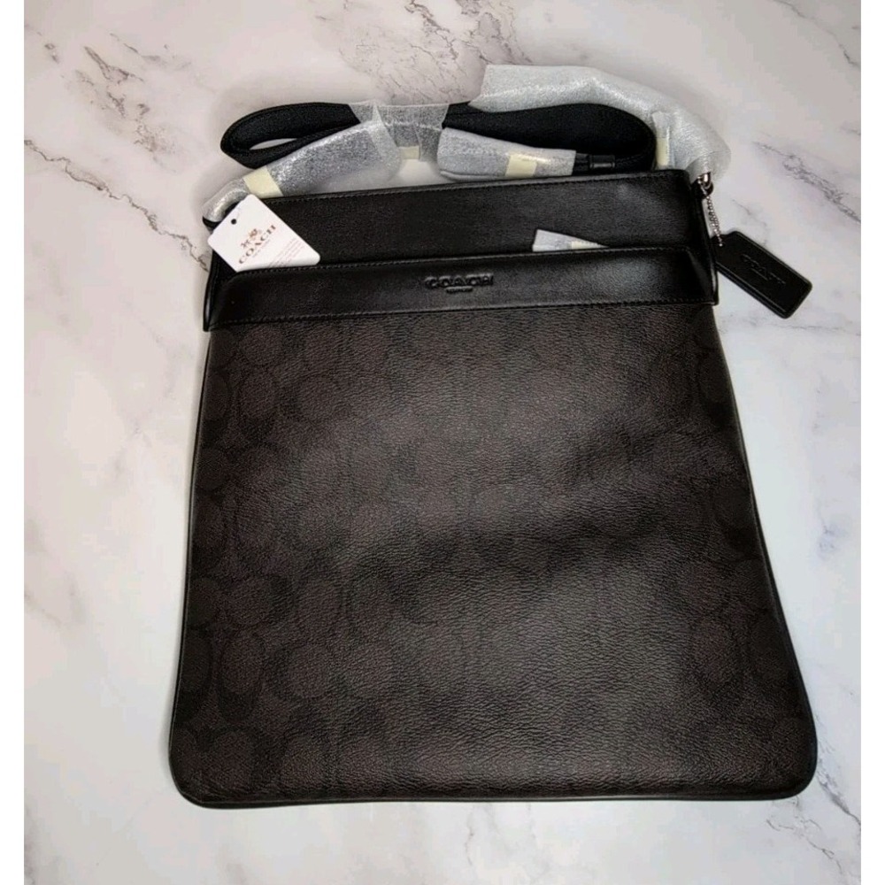 NWT COACH Charles F54781 Crossbody Shoulder Bag Signature PVC Brown Leather